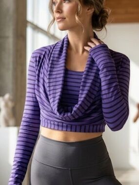 Ivivva Purple Striped Long Sleeve Cropped Cowl shrug